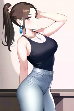 时尚的二次元牛仔裤美女